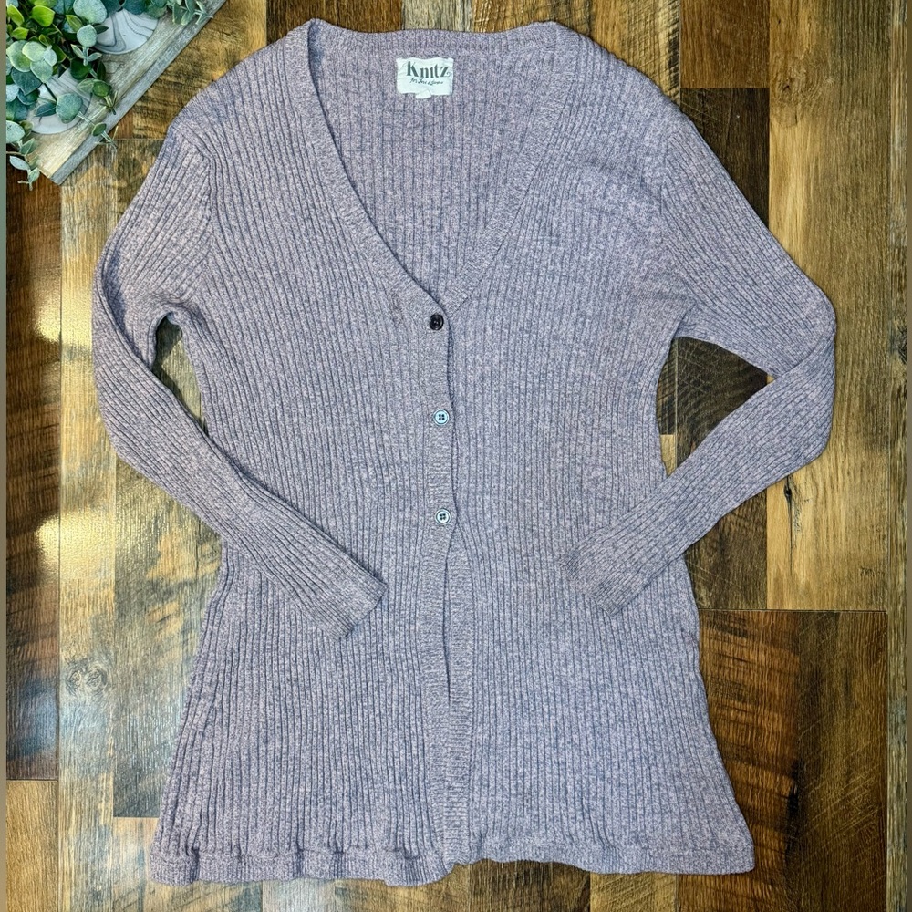 For Love & Lemons Knitz Ribbed Button Up Cardigan Sweater Medium Mauve